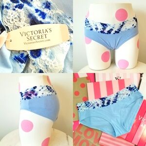 Victoria's Secret Vintage Low Rise Hiphugger Panty Cotton Tie Dye Lace NWT Blue